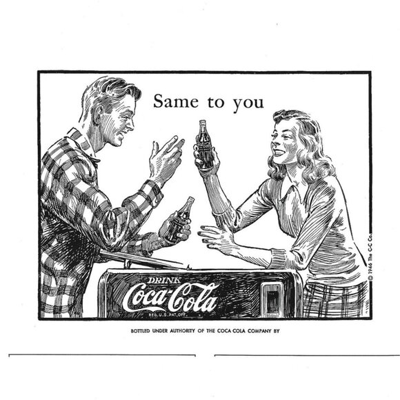 Coca Cola Couple Toasting Cooler Print AD Illustration 6 inch Vintage 1940s 1950 - Picture 1 of 2